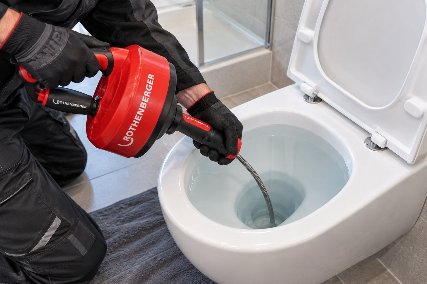 Techniker löst eine WC-Verstopfung mit einer Spezialspirale – ohne Chemie, ohne Ausbau